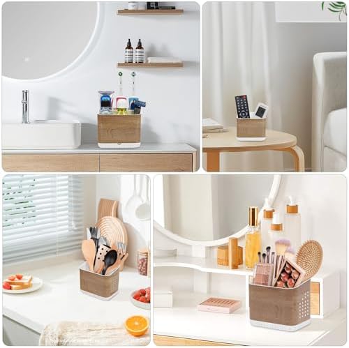 PARKMANI 4 Slot Toothbrush Holder with Wood Grain Finish