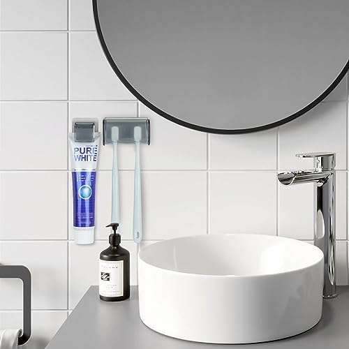 LUEXBOX Wall Mounted Toothbrush Holder with Cover and Clip