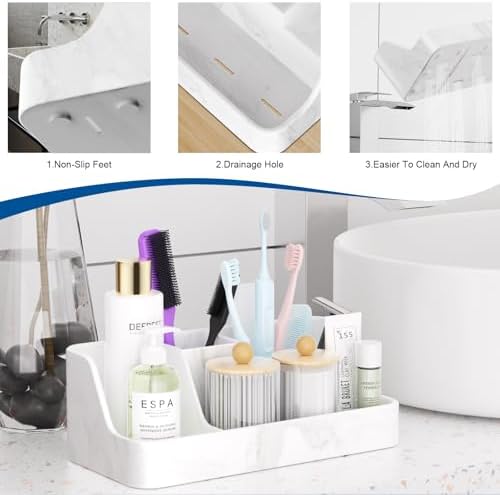 Polinook Marble Bathroom Countertop Organizer