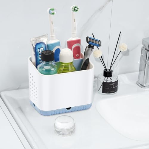 PARKMANI 4 Slots Toothbrush Holder for Bathroom Organizer Non-Slip Drainage Blue