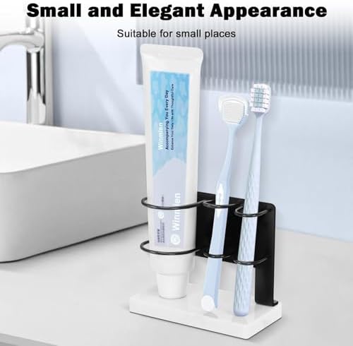 Winmien Toothbrush Holder with Marble Base 3 Slots Matte Black