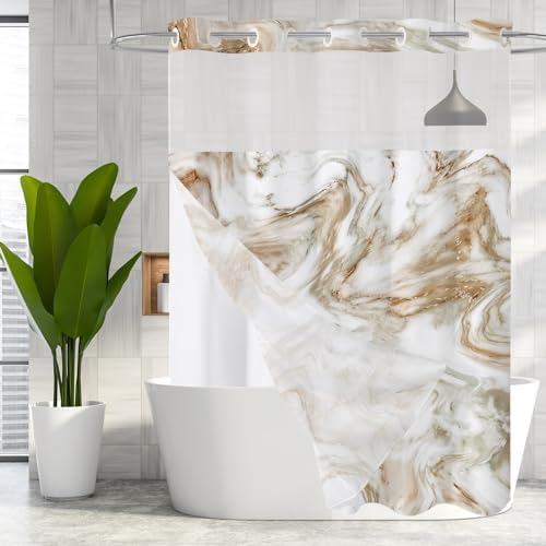 MitoVilla Modern Abstract Marble Shower Curtain Set with Snap-in Liner