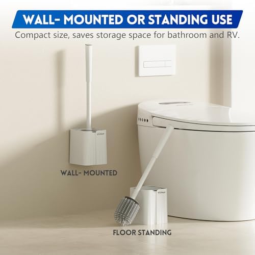 Y-in Hand Toilet Brush and Holder Set - Durable Drip-Proof Compact