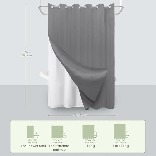 Inhousolu No Hook Waffle Shower Curtain Set - 72x78 Inch Grey