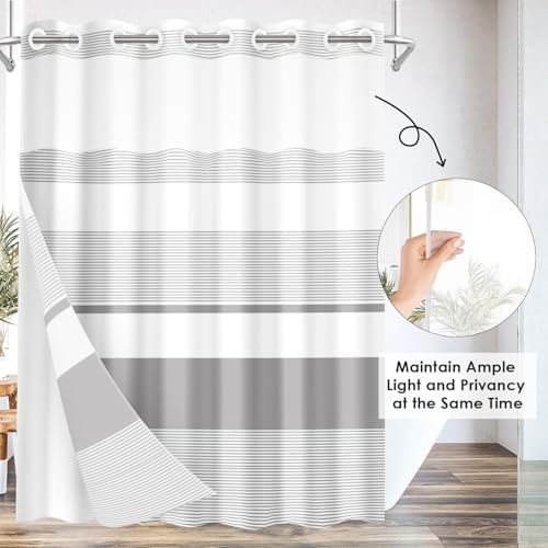 Nesphy No Hook Grey Shower Curtain Set