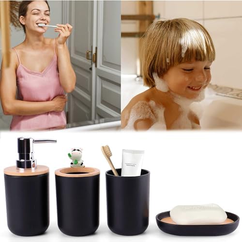 YugFmor Black Bathroom Accessories Set with Soap Dispenser and Toothbrush Holder