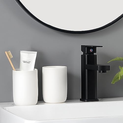 Ceramic Toothbrush Holder Set - 2Pcs White Bathroom Tumbler Cups