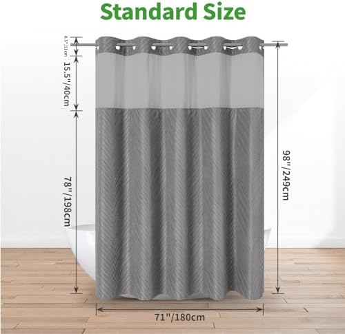No Hook Boho Shower Curtain Set with Tufted Stripes and Waterproof Liner