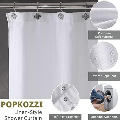 Popkozzi White Linen Textured Shower Curtain 72x72 1