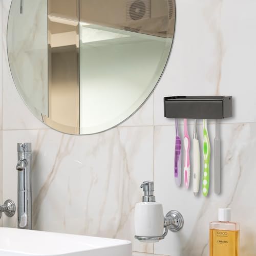 5 Slots Wall Mount Toothbrush Holder with Cover Black