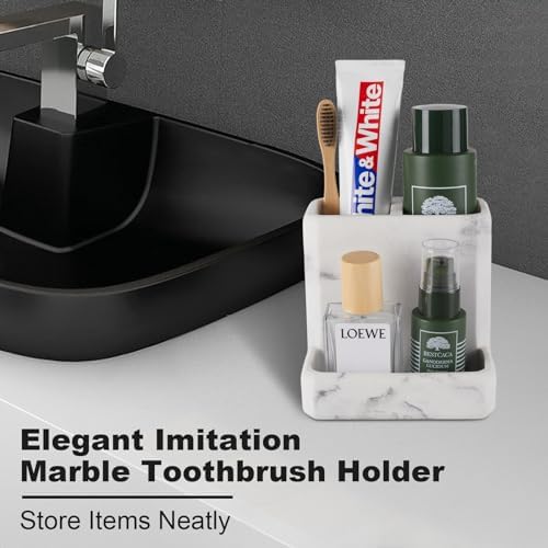 SZYRL Toothbrush Holder with 3 Compartment Storage