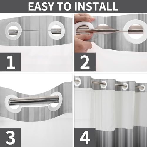 Guassi No Hook Shower Curtain with Snap-in Liner Set