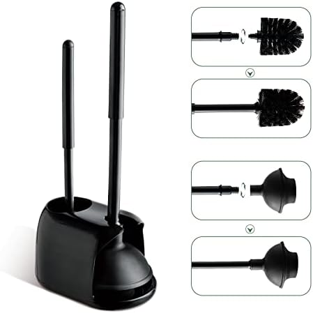 Eyliden 2 in 1 Toilet Plunger and Brush Set with Holder Black