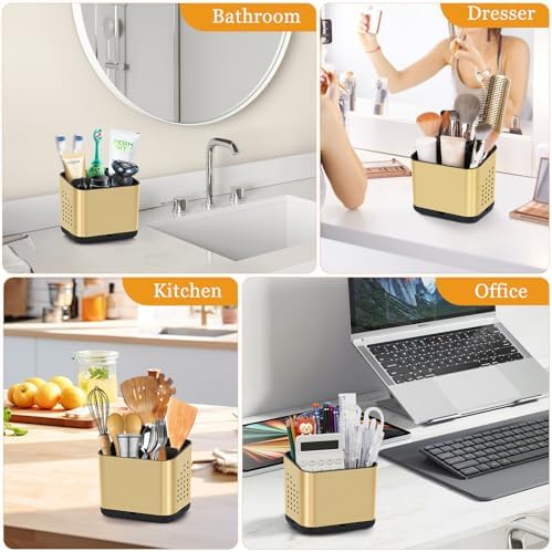 PARKMANI Brushed Gold Toothbrush Holder with Drainage and Ventilation