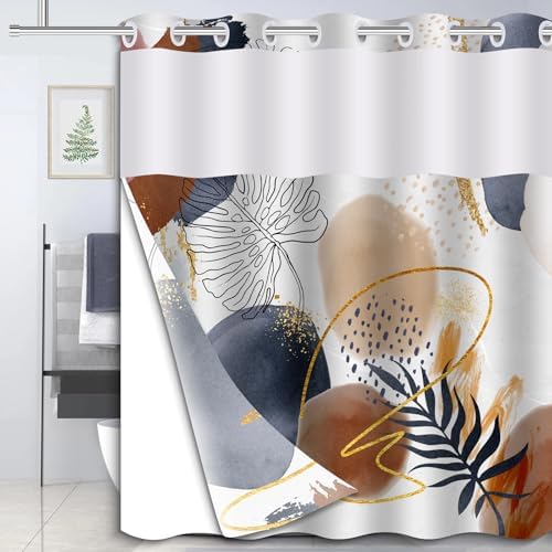 Boho Style Waterproof Shower Curtain with Mesh Top 71x74 In