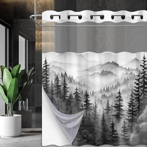 Forest Hookless Shower Curtain with Snap in Liner Set