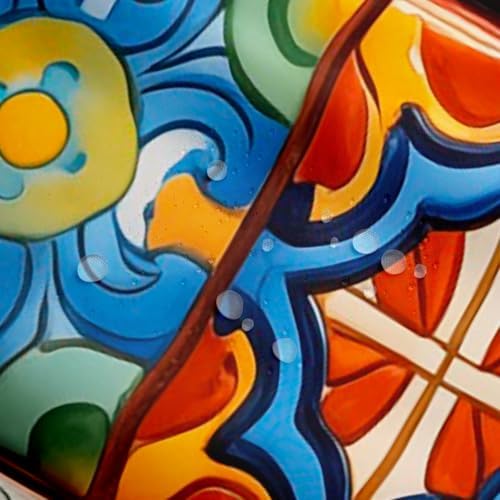 Erosebridal Mexican Talavera Style Shower Curtain Set with 15 Hooks