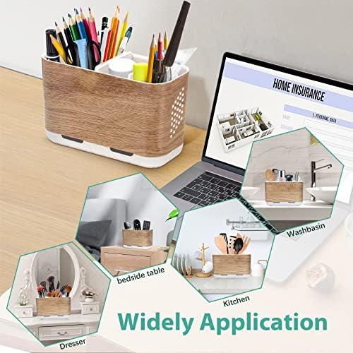 Boperzi Wood Grain Toothbrush Holder with Adjustable Dividers