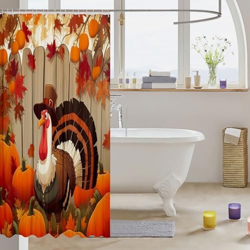 Feelyou Turkey Bath Curtain Set 72x78 Thanksgiving Decor 1