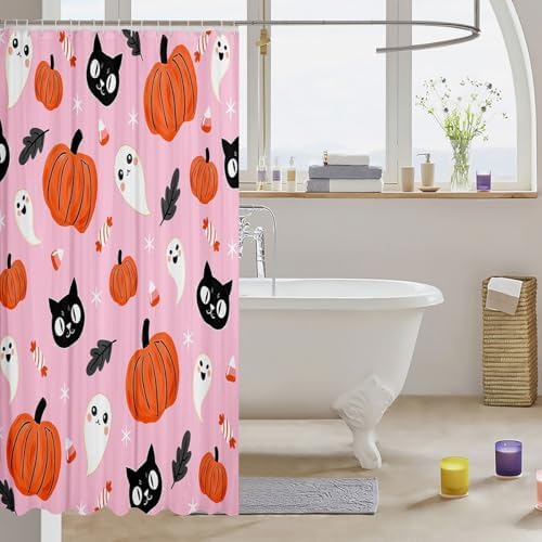 Feelyou Halloween Bath Curtain Set 72x72 Pumpkin