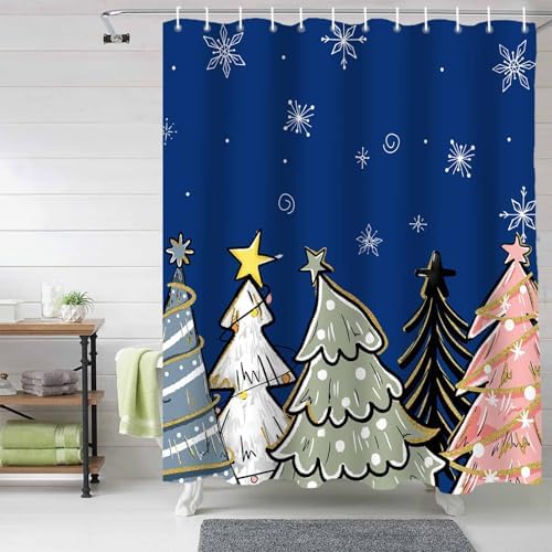 72 Inch Christmas Tree Shower Curtain Set with 12 Hooks