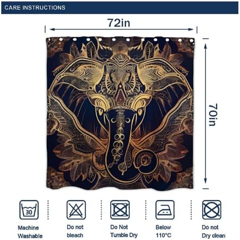 OXJOIIS Shower Curtain with 12 Hooks and Paisley Elephant Design