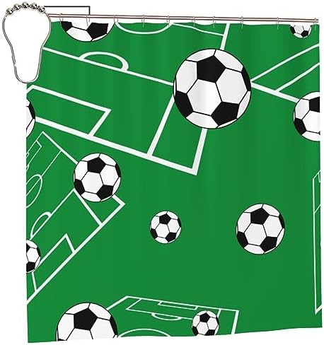 Shower Curtain 72x72 Inches Soccer Ball Design Green