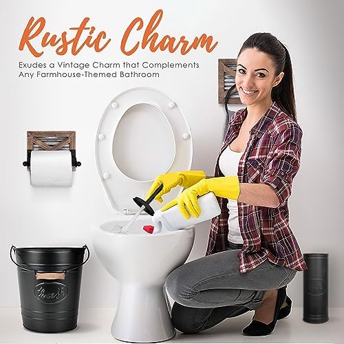 Autumn Alley Farmhouse Trash Can and Toilet Brush Set - Black 1