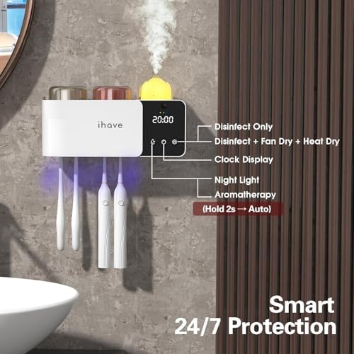 iHave Toothbrush Holder with UV Sanitizer Aromatherapy IR Light 2 Cups