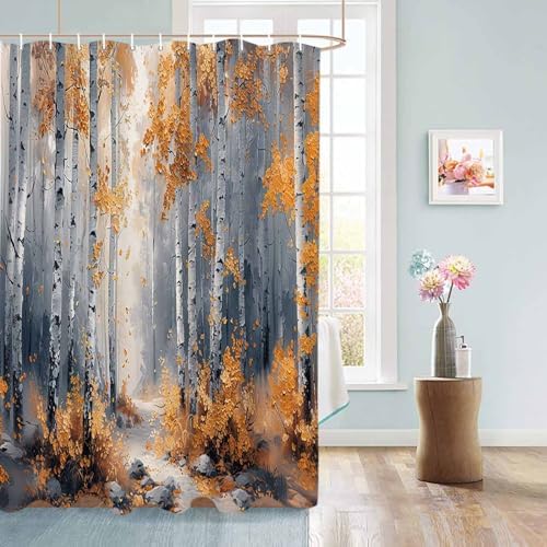 72 Inch Forest Art Shower Curtain Set with 12 Hooks