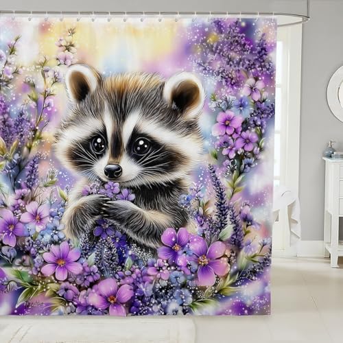 Feelyou Kids Raccoon Shower Curtain Set 72x72