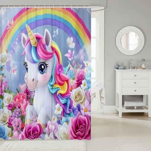Feelyou Rainbow Unicorn Shower Curtain Set 1