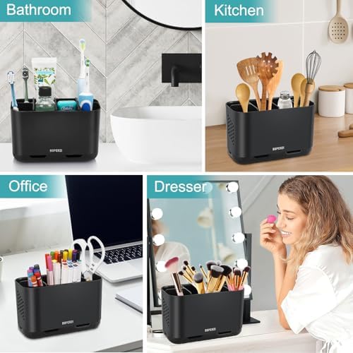 Boperzi 6 Slot Toothbrush Holder with Drainage and Anti-Slip Base Black