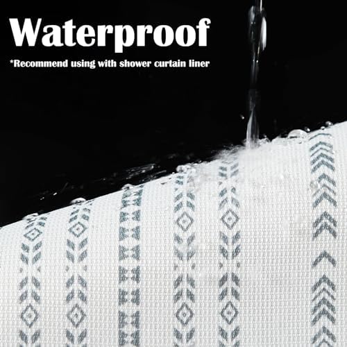 Jinchan Grey White Boho Stripe Shower Curtain Set 70x72 Inches Waterproof with Hooks