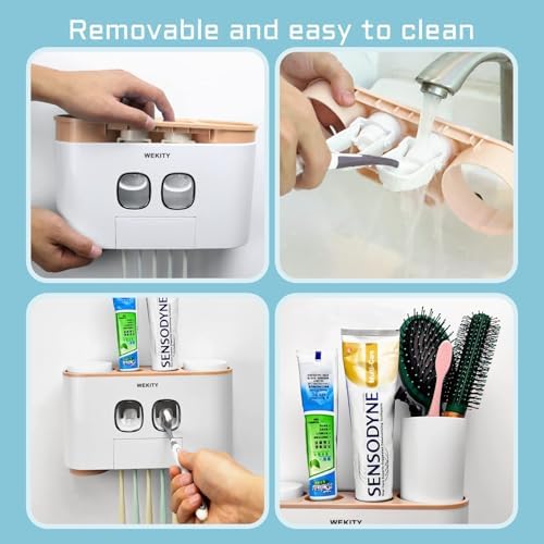 Wekity Wall Mounted Toothbrush Holder with 5 Slots and 4 Cups