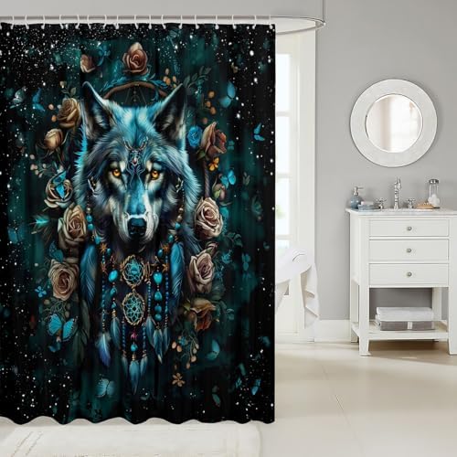 Feelyou Wolf Shower Curtain Set 72x78 Teal 1