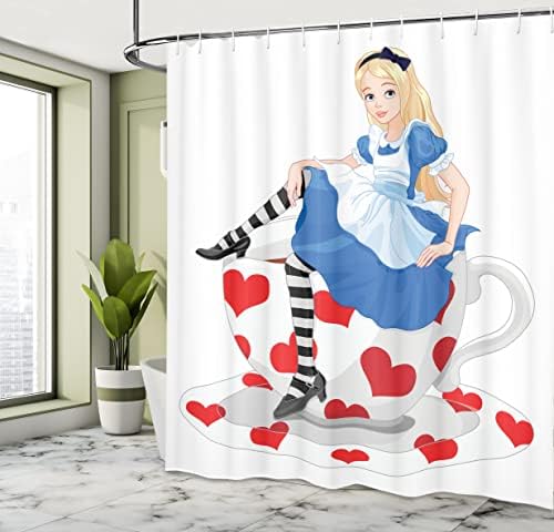 Ambesonne Alice in Wonderland Shower Curtain Set with Hooks