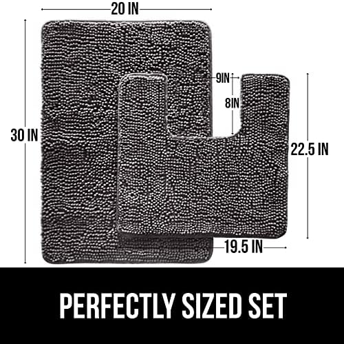 Gorilla Grip Bath Mat Set and Waffle Shower Curtain Bundle in Gray
