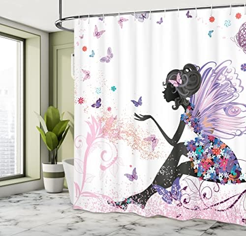 Ambesonne Fantasy Shower Curtain - Spring Girl Wings in Floral Dress