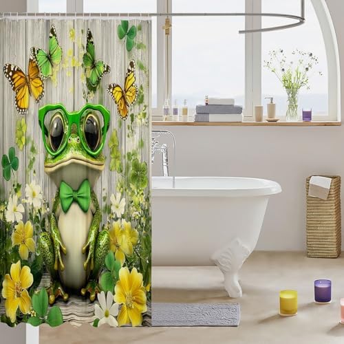 Feelyou Frog Shower Curtain Set 72x84 Forest Green