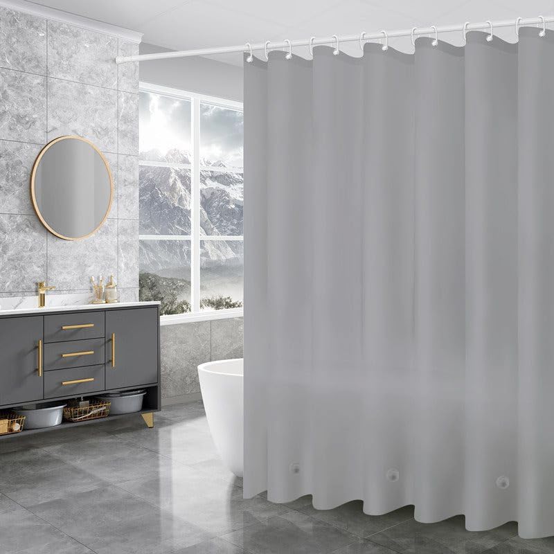 Grey Shower Curtain Liner with 12 Hooks