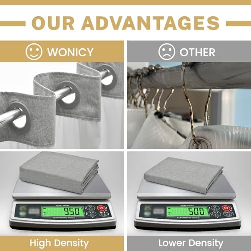 WONICY No Hook Shower Curtain Set with Liner Grey