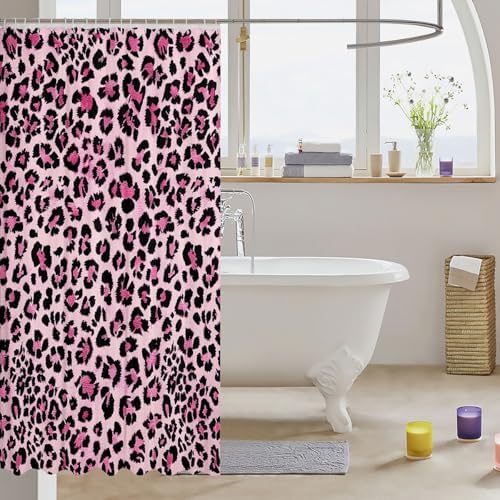 Feelyou Leopard Print Waterproof Shower Curtain Set 72x72