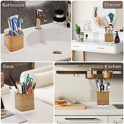 Boperzi Wood Grain Toothbrush Holder with Drainage and Anti-Slip Base