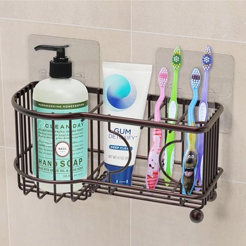 Simple Houseware 6 Slots Toothbrush Holder Adhesive Wall Organizer Bronze
