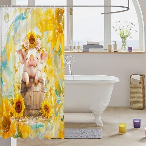 Feelyou Pig Shower Curtain Set 72x72 Waterproof Cartoon