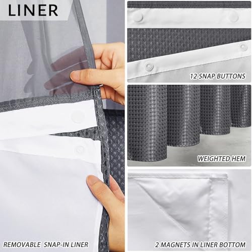 Furlinic No Hook Waffle Weave Shower Curtain Set Dark Grey 54x80 Inch