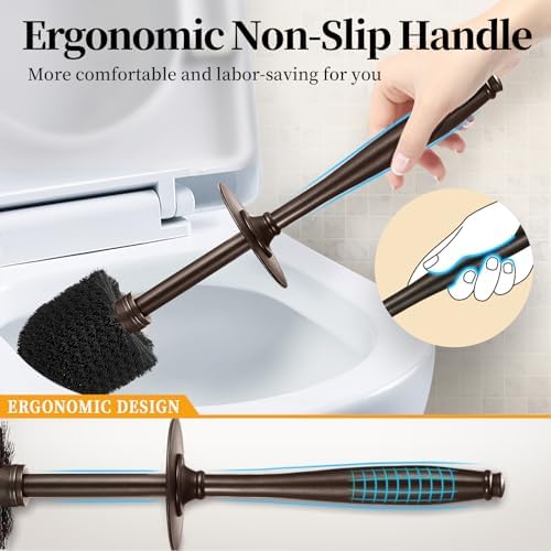 Roleader Toilet Brush Holder Set - 15 Inch Handle with 360 Deep Cleaning