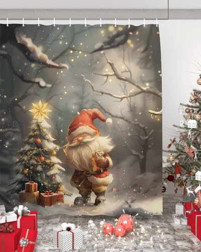 72 Inch Christmas Shower Curtain Set with 12 Hooks