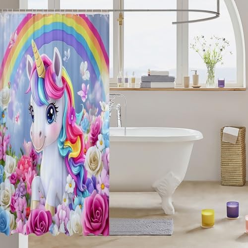Feelyou Rainbow Unicorn Shower Curtain Set 1